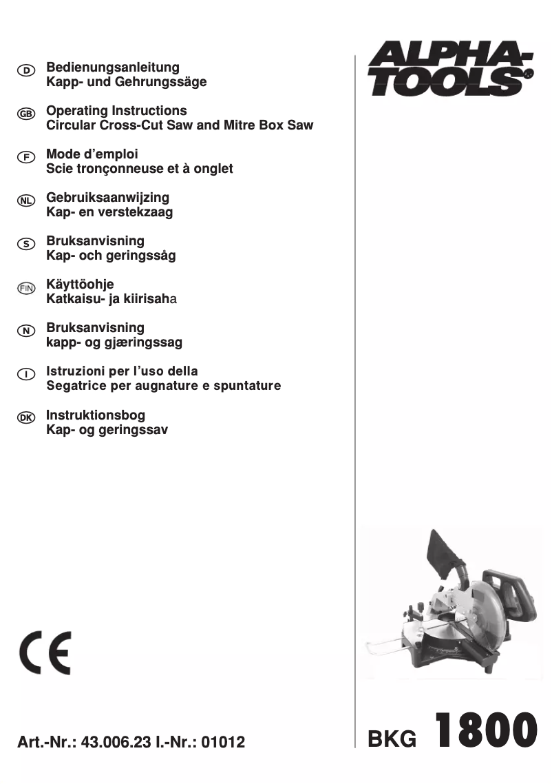 Page 1 de la notice Manuel utilisateur Alpha Tools BKG 1800