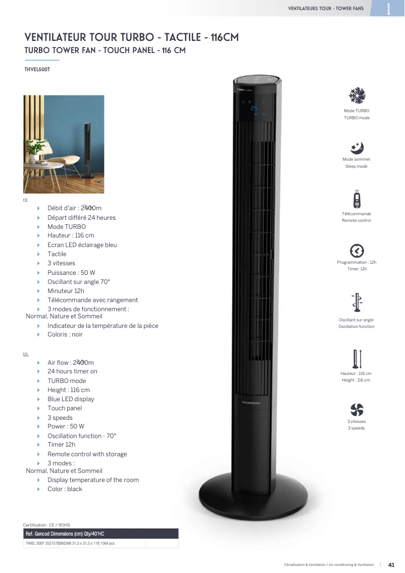 Page 1 de la notice Fiche technique Thomson THVEL 500T