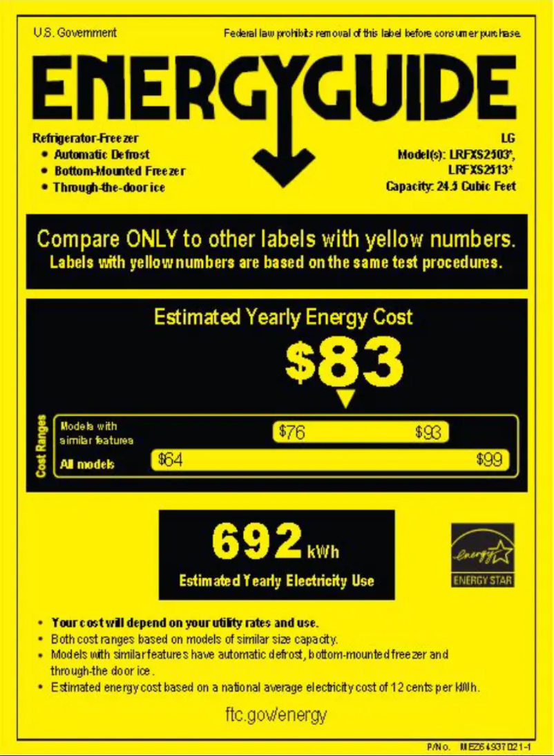 Page 1 de la notice Label énergétique LG LRFXS2513S