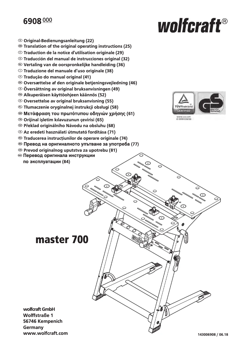 Page 1 de la notice Manuel utilisateur Wolfcraft Master 700