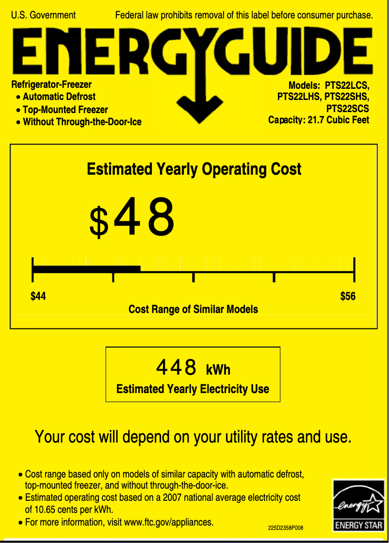Page 1 de la notice Label énergétique GE Profile PTS22LCSCC