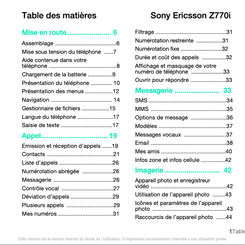 Page 1 de la notice Manuel utilisateur Sony Ericsson Z770i
