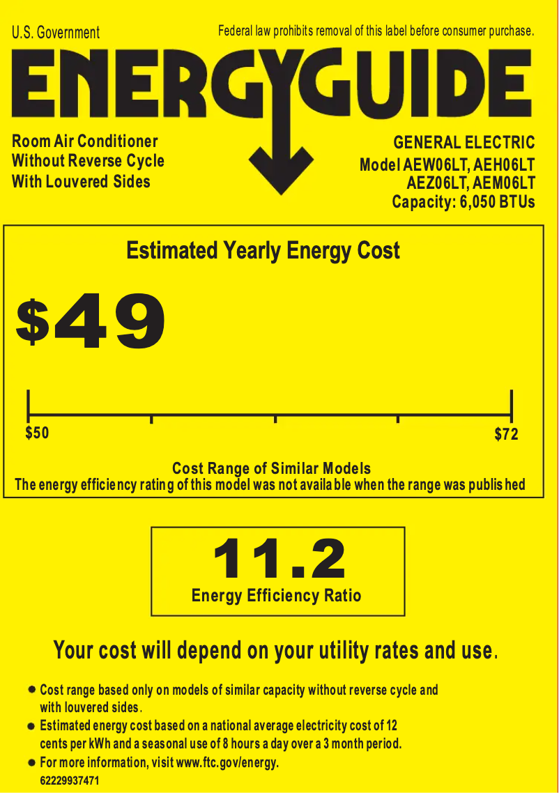 Página 1 del manual Etiqueta energética GE AEW06LT