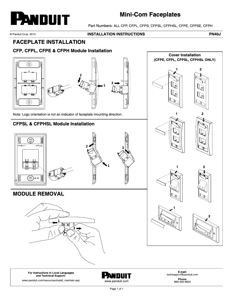 Page 1 of the manual User Manual Panduit CFPSE4WHY