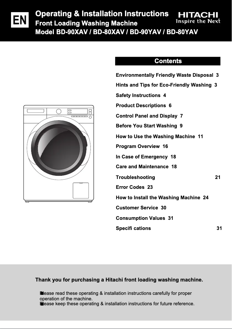 Page 1 de la notice Manuel utilisateur Hitachi BD-90XAV