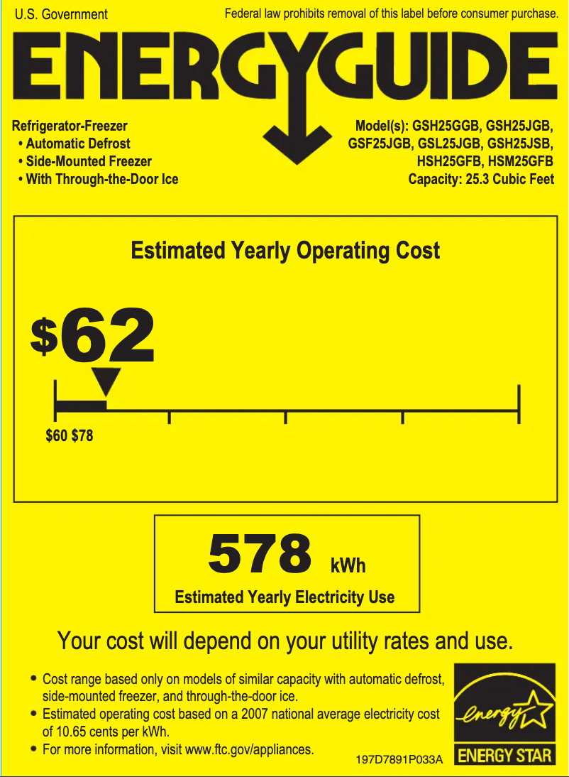 Page 1 of the manual Energy Label GE GSH25JGBBB