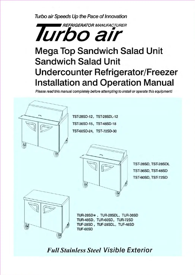 Página 1 del manual Manual de usuario Turbo air TST-72SD