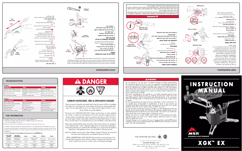 Page 1 de la notice Manuel utilisateur MSR WhisperLit Universal