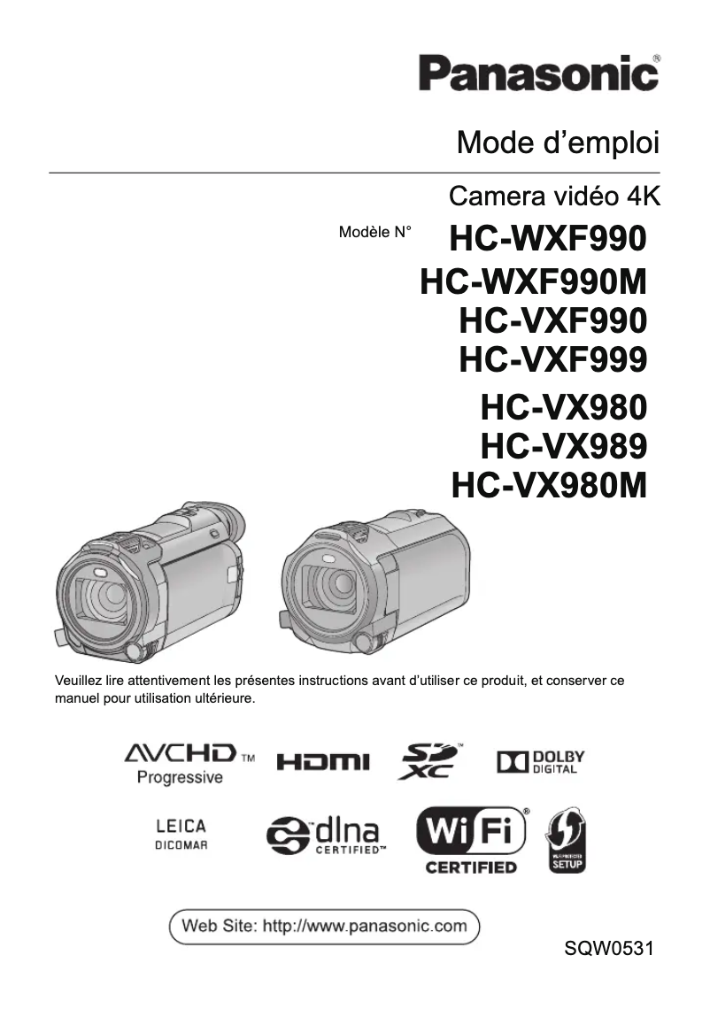 Page 1 de la notice Manuel utilisateur Panasonic HC-VXF999