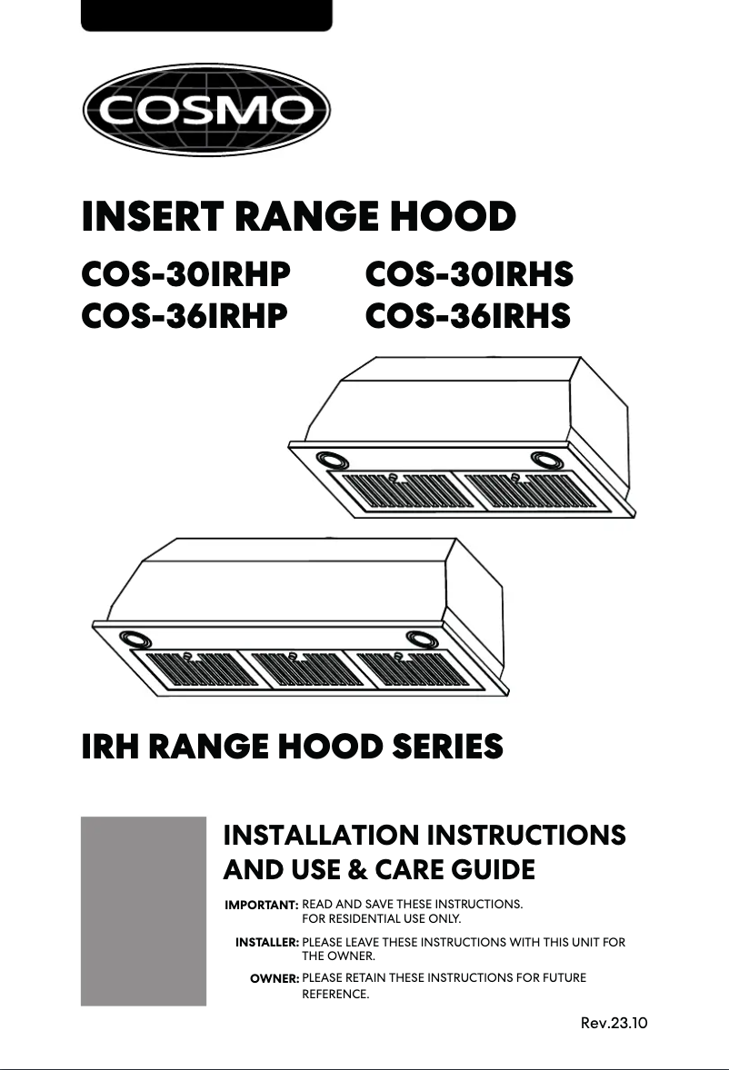 Page 1 de la notice Manuel utilisateur Cosmo COS-30IRHS