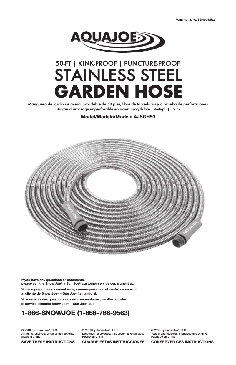 Page 1 de la notice Manuel utilisateur Aqua Joe AJSGH50