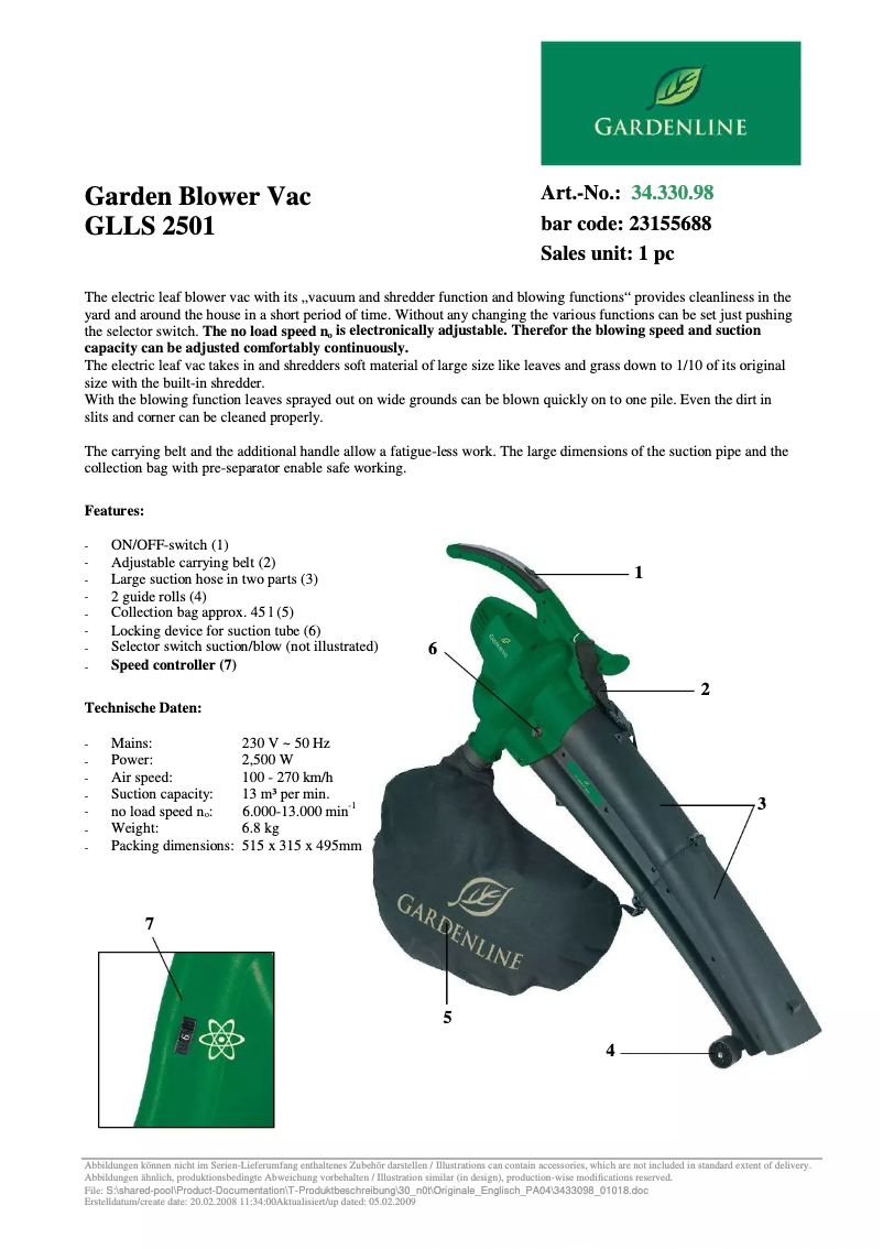 Page 1 de la notice Manuel utilisateur Gardenline GLLS 2501