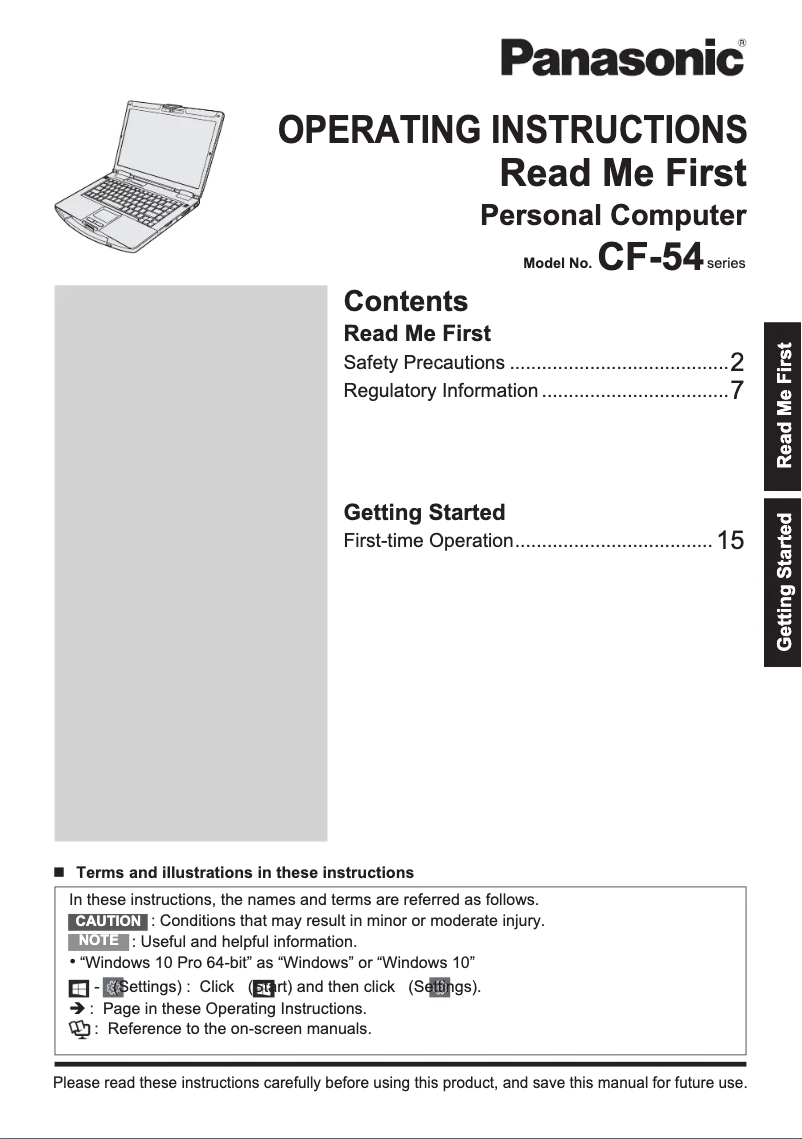 Page 1 de la notice Manuel utilisateur Panasonic CF-54
