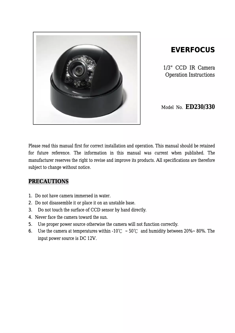 Page 1 de la notice Manuel utilisateur EverFocus ED330