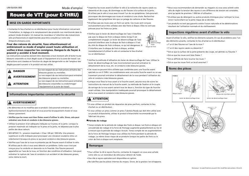 Page 1 de la notice Manuel utilisateur Shimano WH-MT601-TL-R12-275