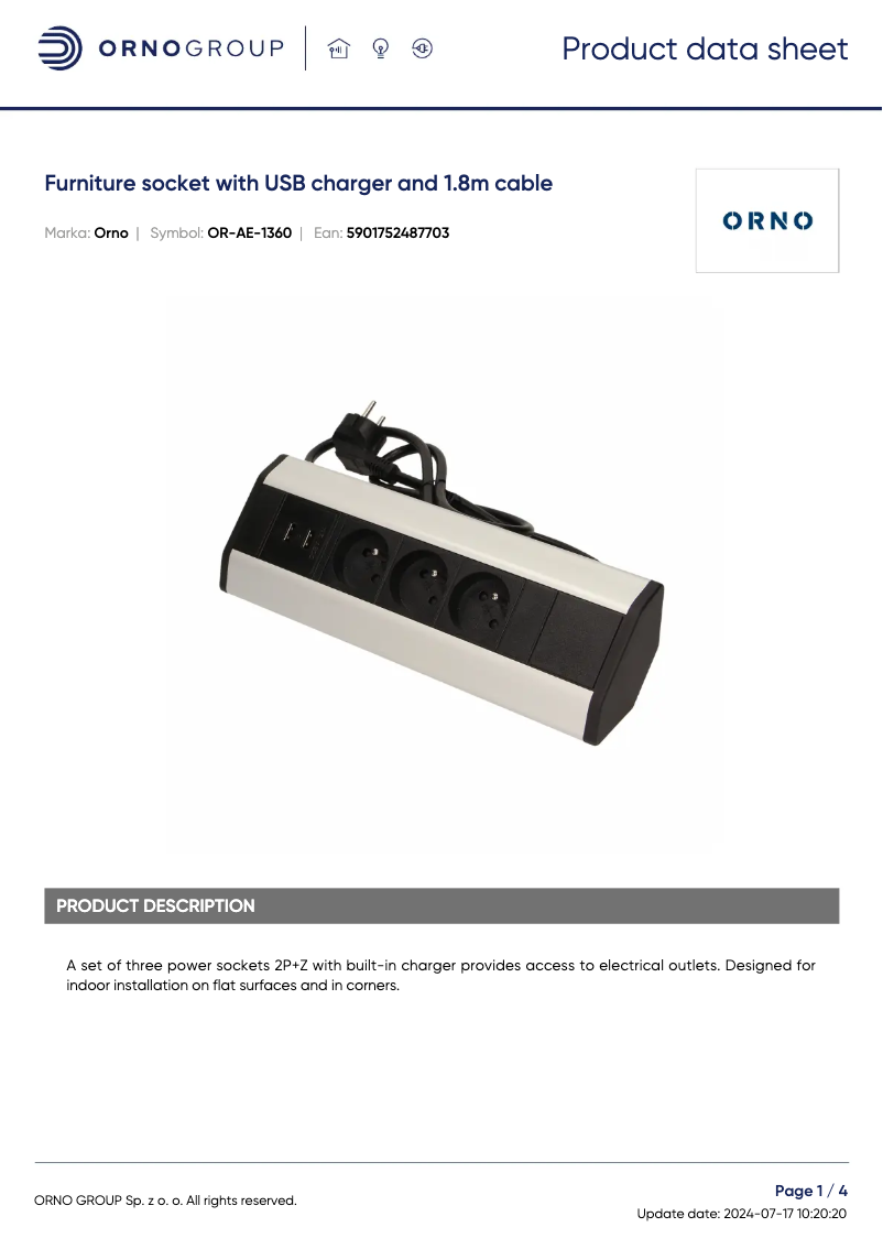 Página 1 del manual Ficha técnica ORNO OR-AE-1360