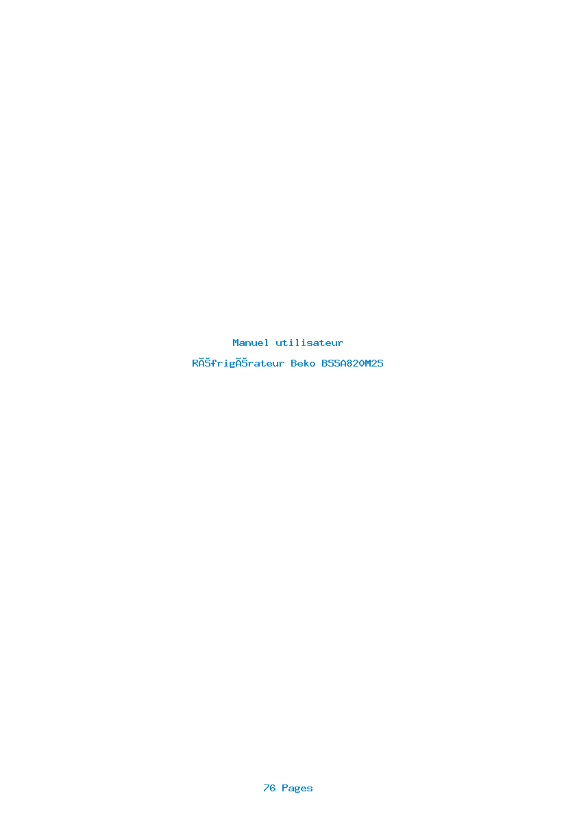 Page 1 de la notice Manuel utilisateur Beko BSSA820M2S