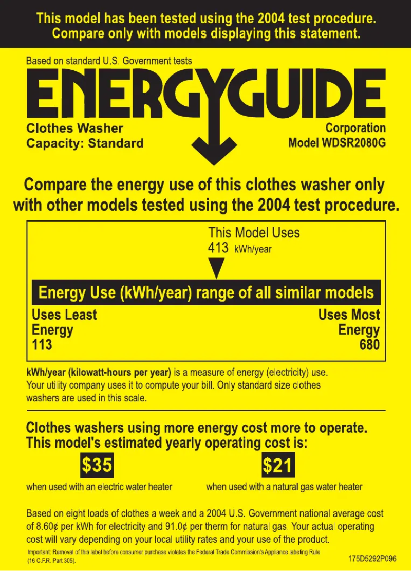 Página 1 del manual Etiqueta energética GE WDSR2080GCC