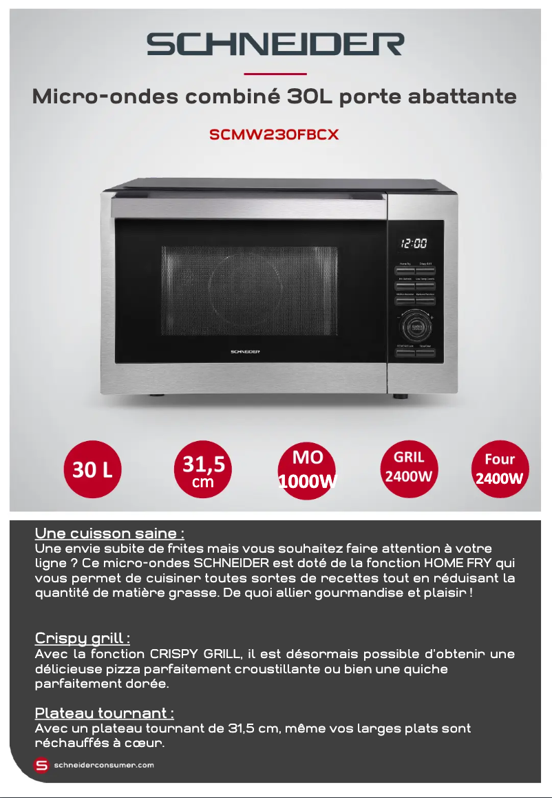 Page 1 de la notice Fiche technique Schneider SCMW230FBCX