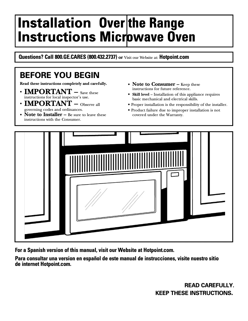 Page 1 de la notice Guide d'installation Hotpoint RVM1435WJ