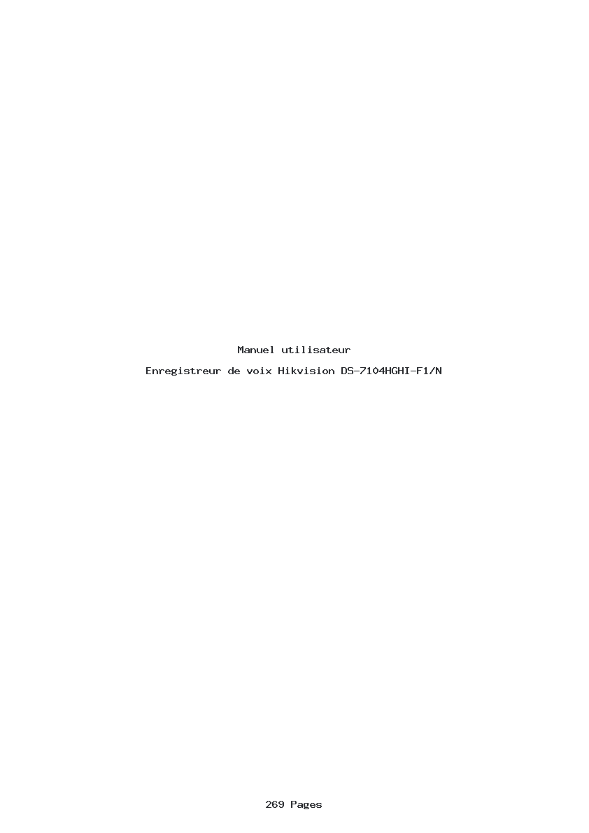 Page 1 de la notice Manuel utilisateur Hikvision DS-7104HGHI-F1/N