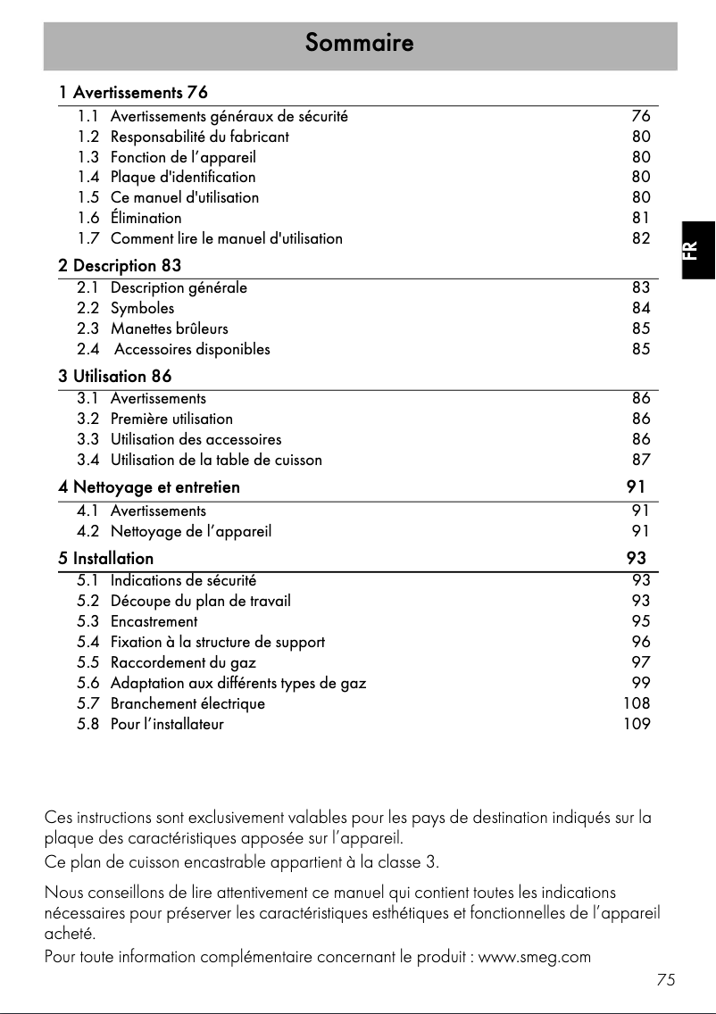 Page 1 de la notice Manuel utilisateur Smeg S64SAV