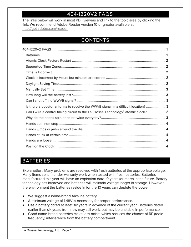 Página 1 del manual Preguntas frecuentes La Crosse Technology 404-1220V2