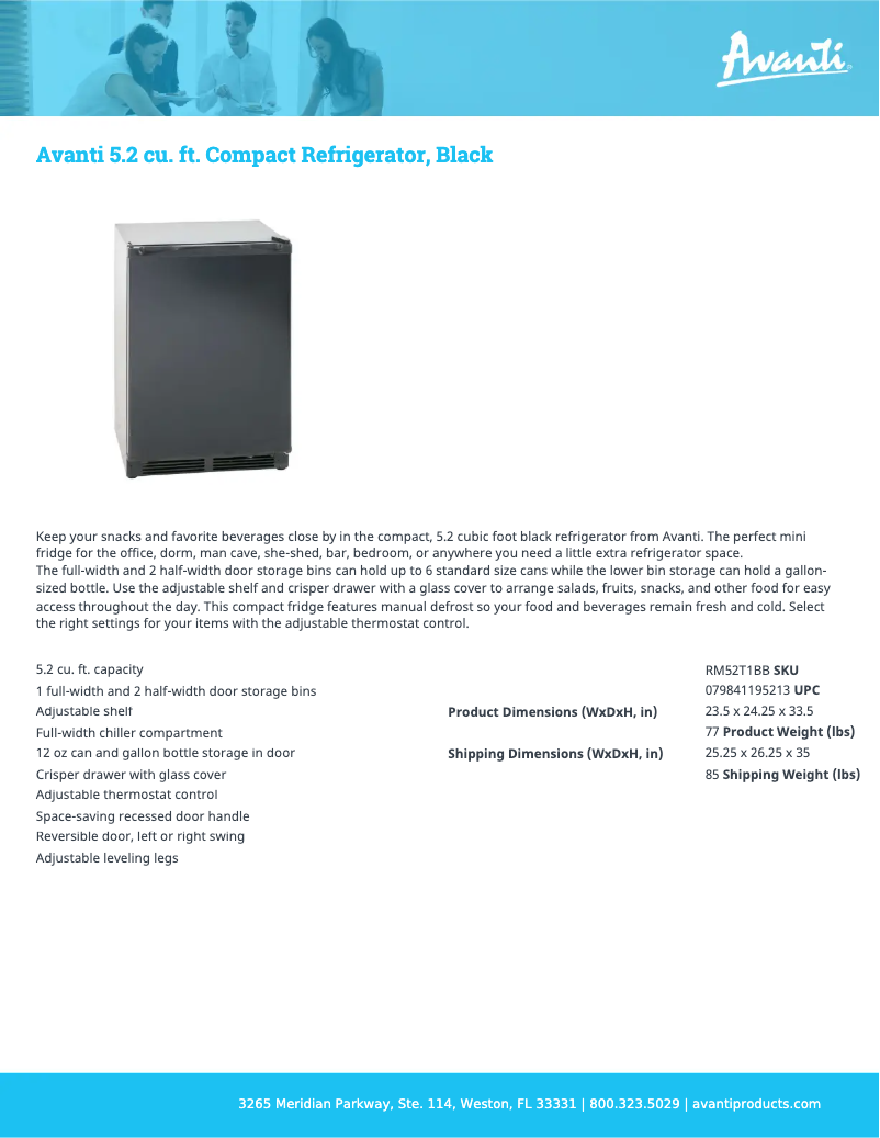 Page 1 de la notice Fiche technique Avanti RM52T1BB