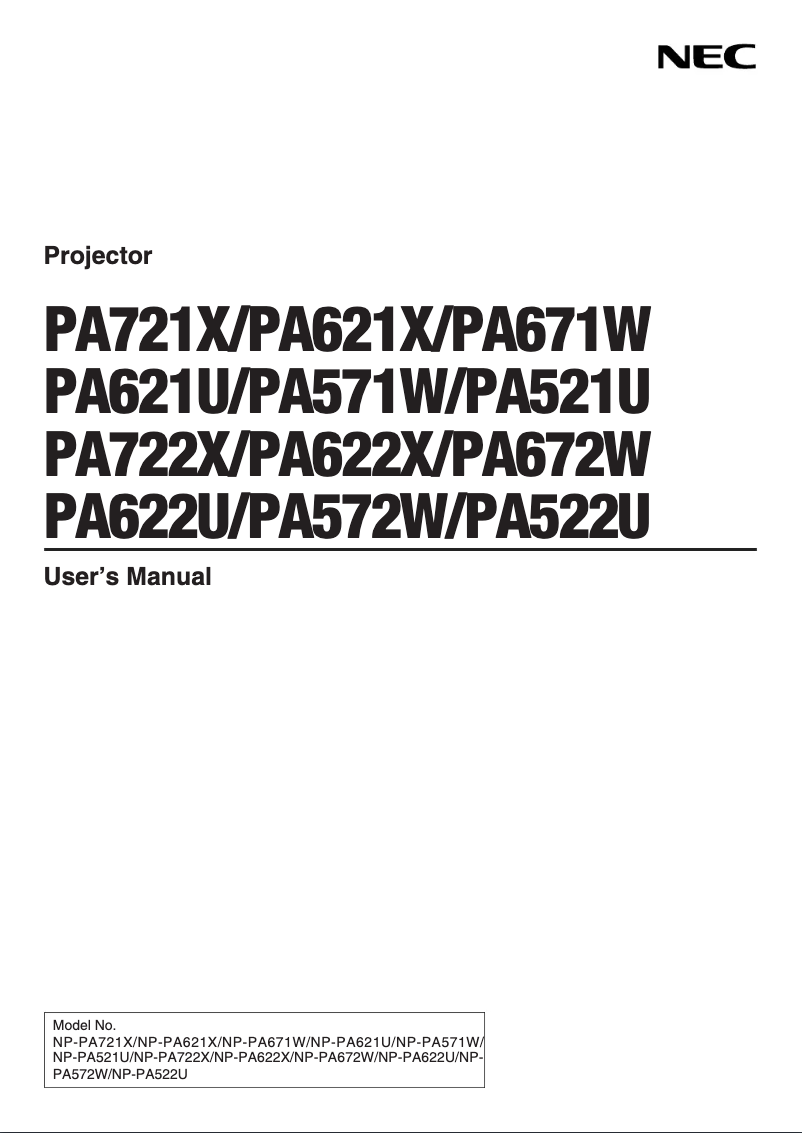 Page 1 de la notice Manuel utilisateur NEC NP-PA571W