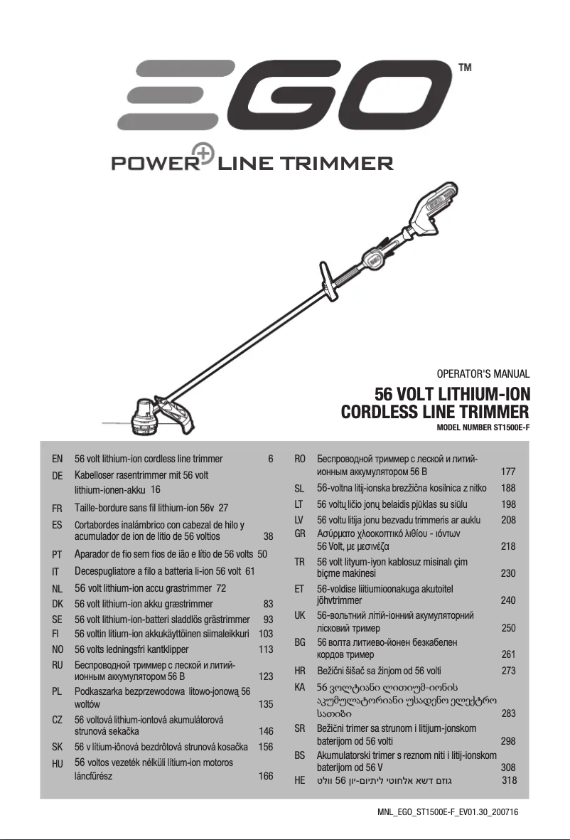 Page 1 of the manual User Manual EGO ST1500E-F