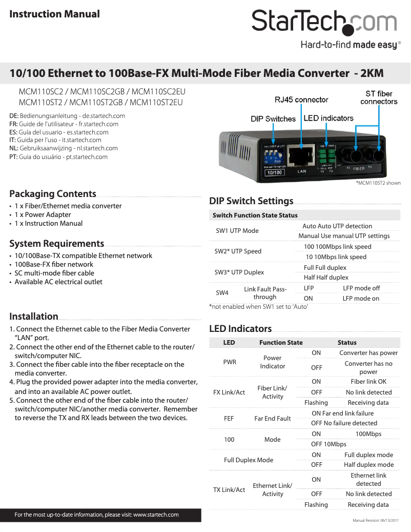 Page 1 de la notice Manuel utilisateur StarTech.com MCM110SC2GB