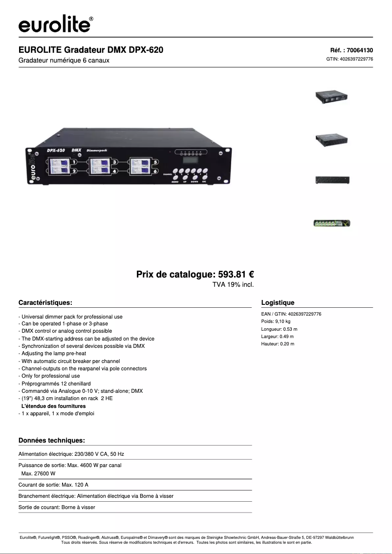Page 1 de la notice Fiche technique Eurolite DPX-620