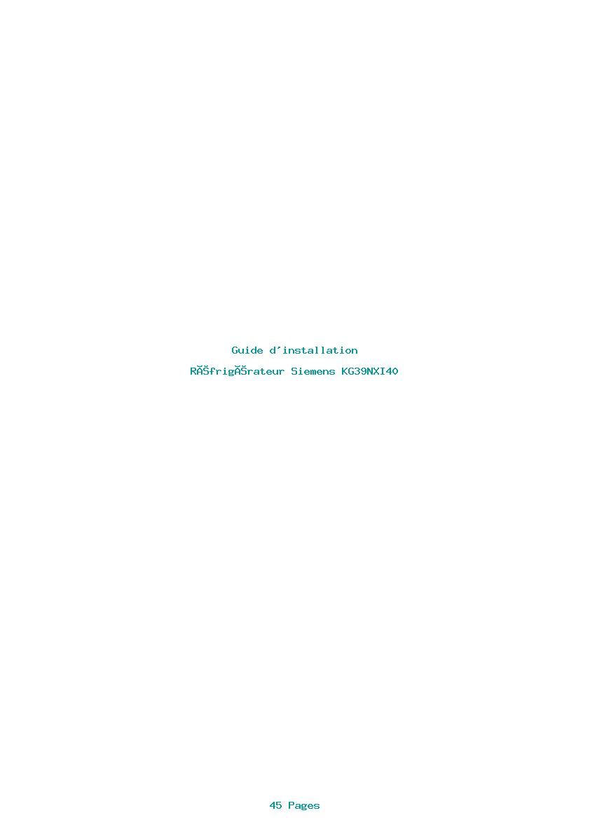 Page 1 de la notice Guide d'installation Siemens KG39NXI40