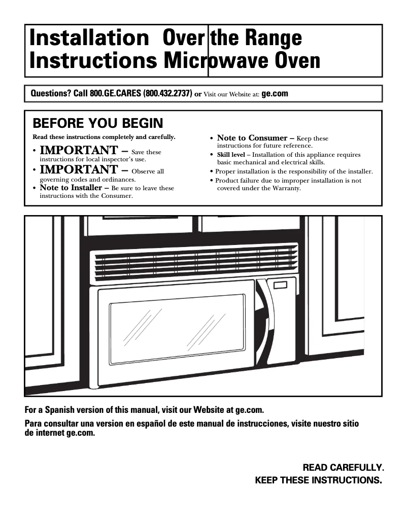 Page 1 de la notice Guide d'installation GE HVM1750DMCC