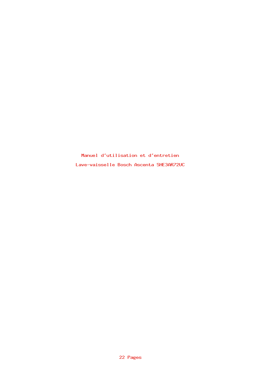 Page 1 de la notice Manuel d'utilisation et d'entretien Bosch Ascenta SHE3AR72UC
