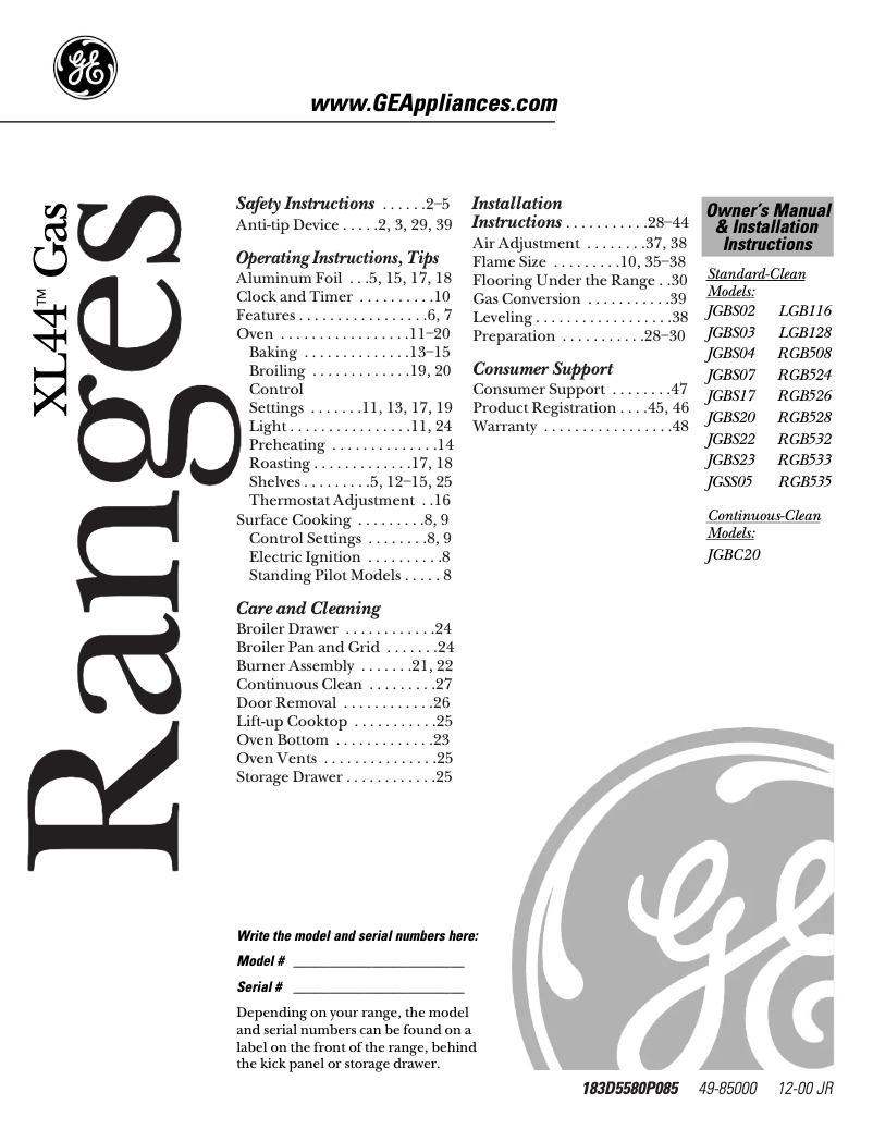 Page n°1 - Manuel d'utilisation et d'entretien GE JGBS15PEAWH