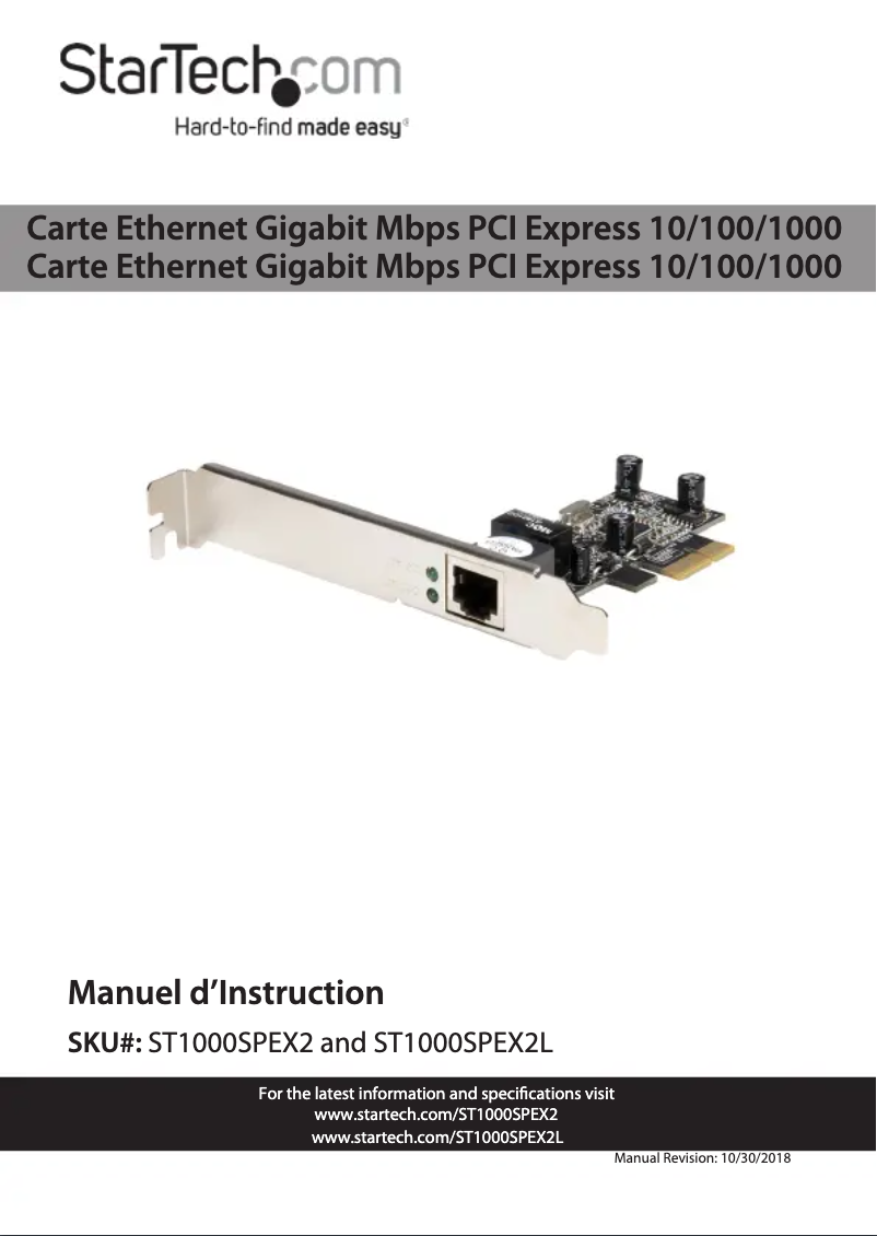 Page 1 de la notice Manuel utilisateur StarTech.com ST1000SPEX2