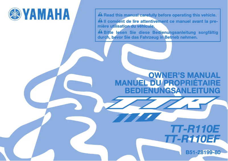 Page 1 de la notice Manuel utilisateur Yamaha TT-R110E (2015)
