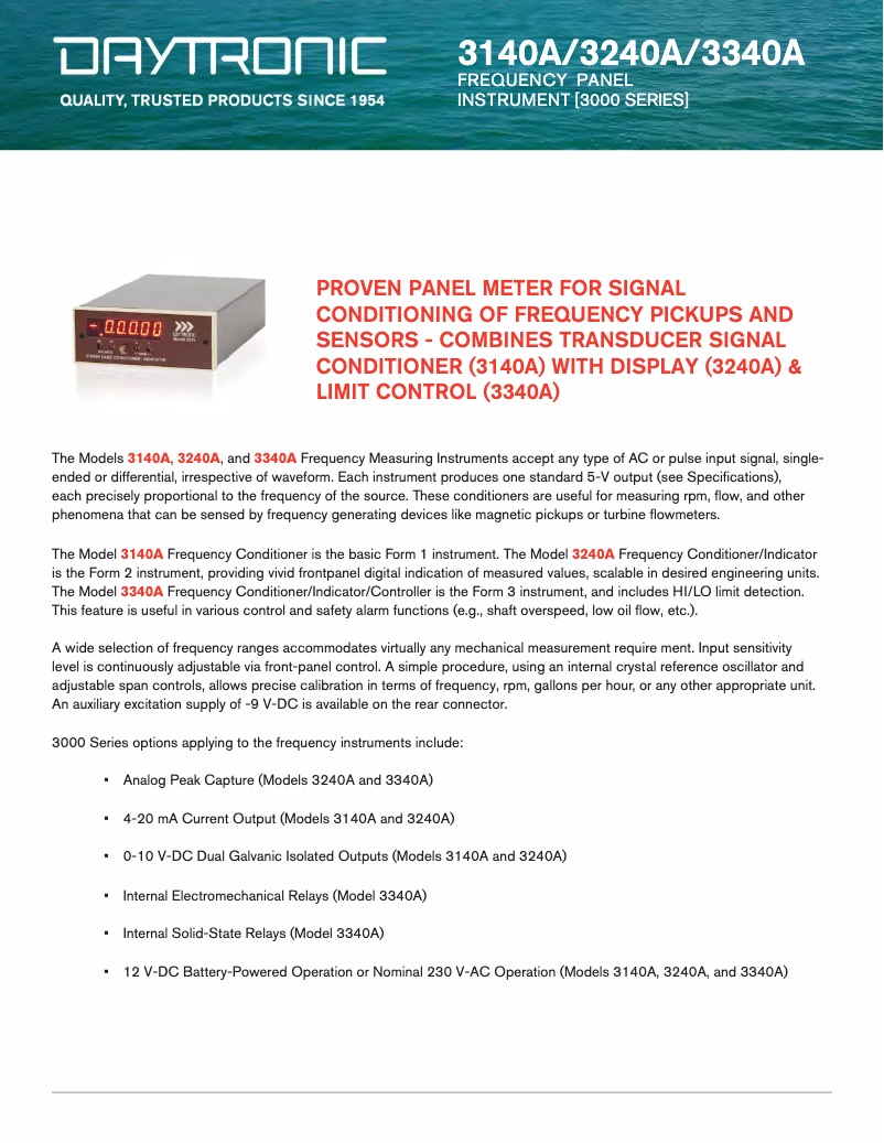 Page 1 de la notice Fiche technique Daytronic 3340AB