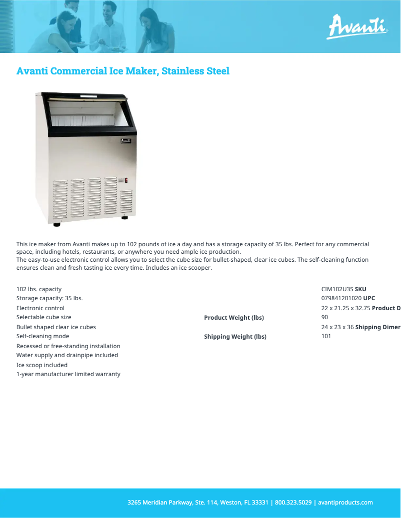 Page 1 de la notice Fiche technique Avanti CIM102U3S