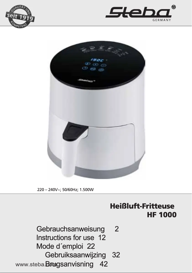 Page 1 de la notice Manuel utilisateur Steba HF 1000