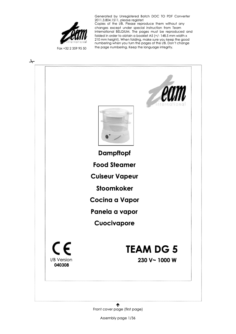 Page 1 de la notice Manuel utilisateur Team DG 5