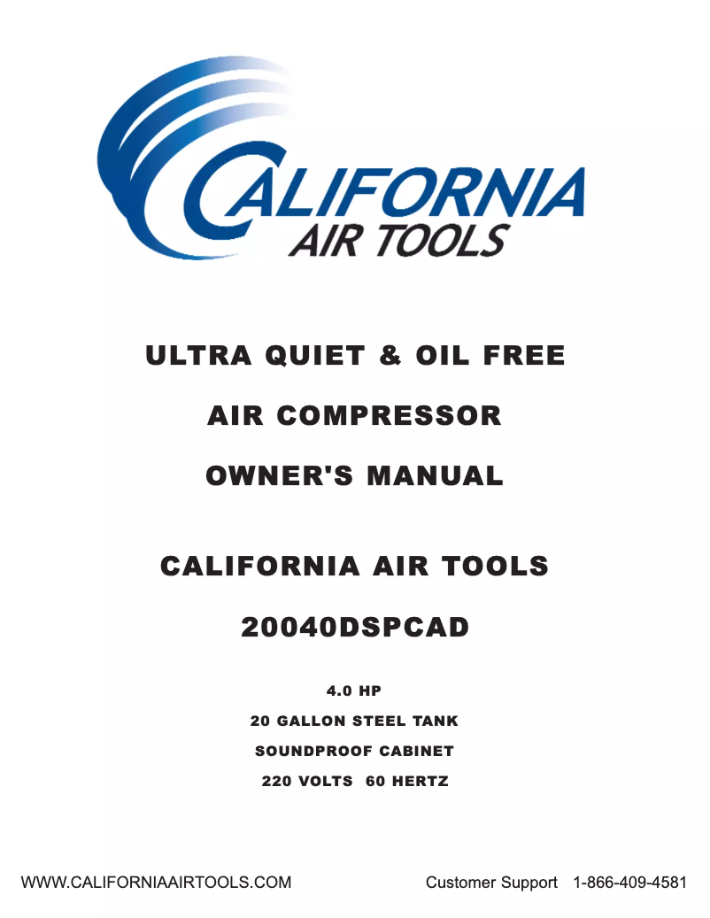 Page 1 of the manual User Manual California Air Tools 20040DSPCAD