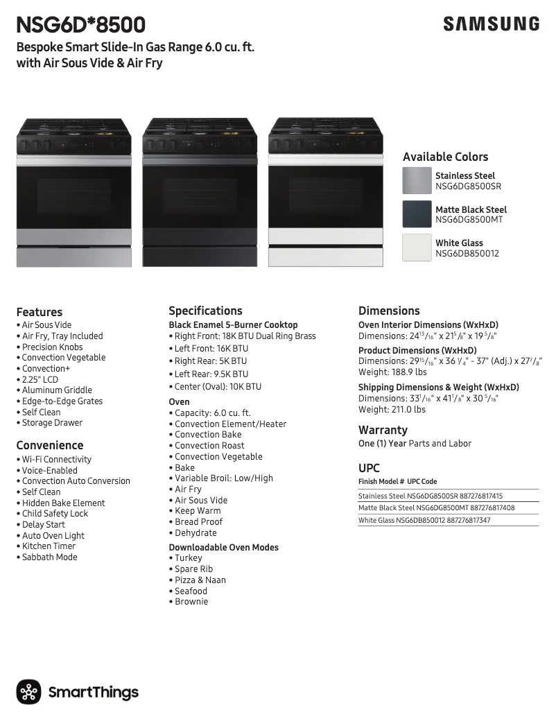 Página 1 del manual Ficha técnica Samsung NSG6DG8500SR