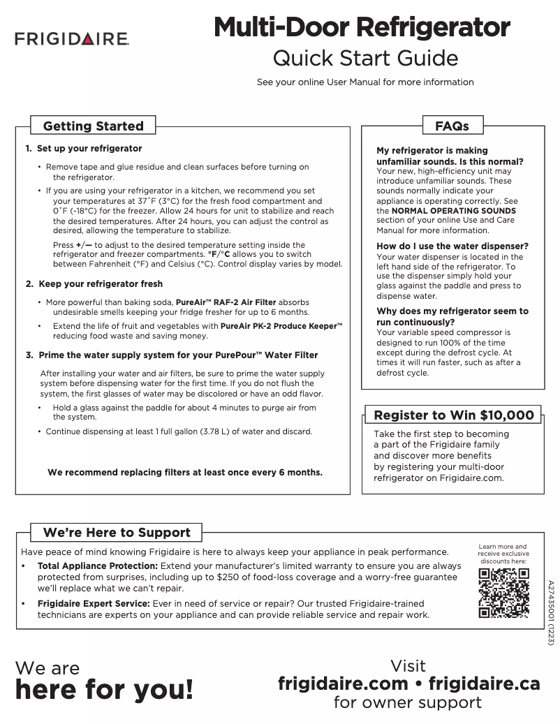 Page 1 de la notice Guide de démarrage rapide Frigidaire FRFC2323AS