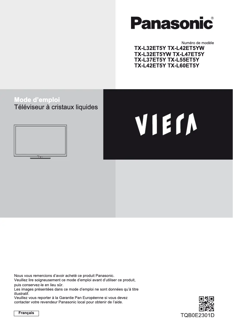 Page 1 de la notice Manuel utilisateur Panasonic Viera TX-L60ET5Y