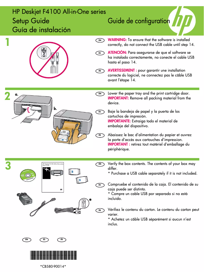 Page 1 de la notice Guide d'installation HP Deskjet F4100 All-in-One