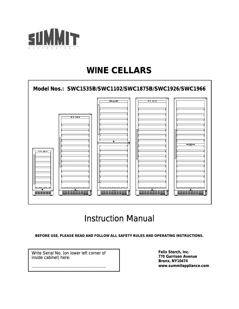 Page 1 of the manual Instruction Manual Summit SWC1535B