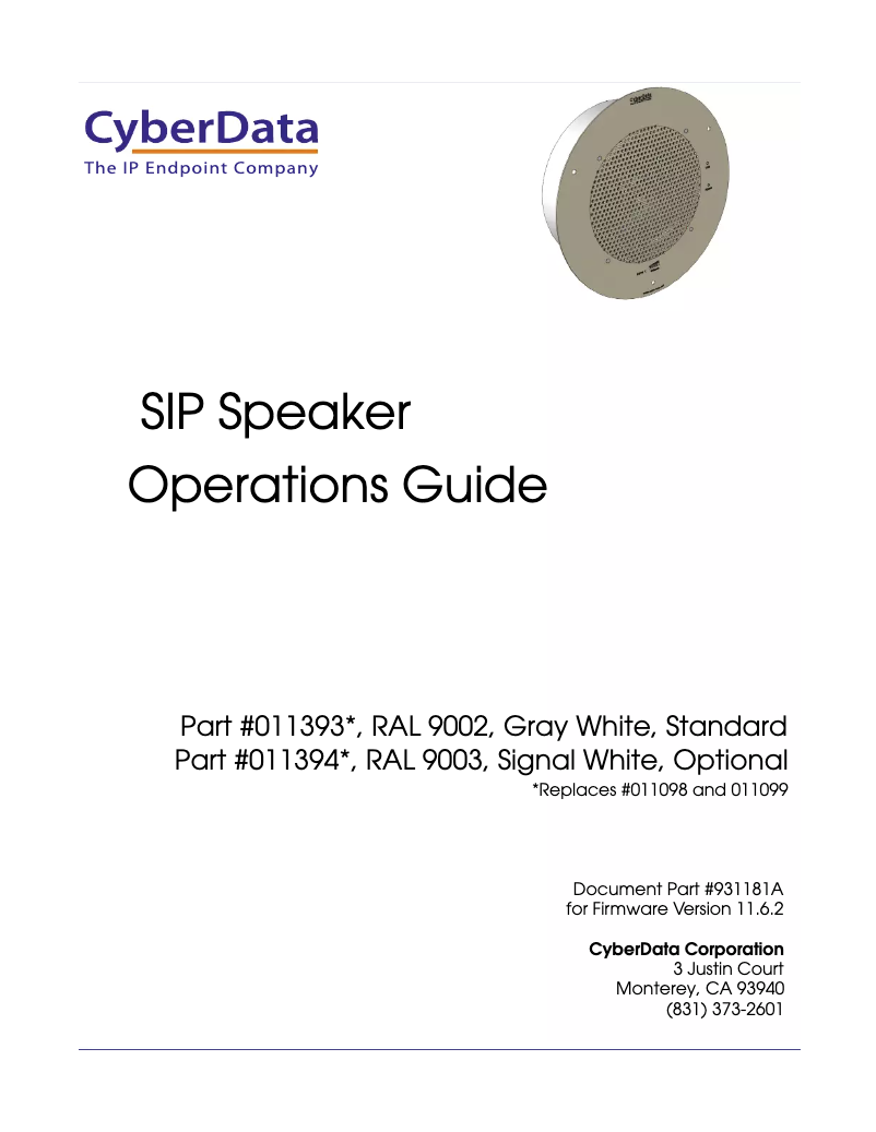Page 1 de la notice Manuel utilisateur CyberData Systems SIP 011393