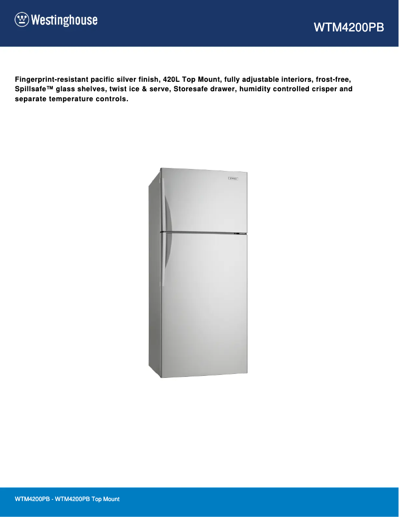 Página 1 del manual Ficha técnica Westinghouse WTM4200PB